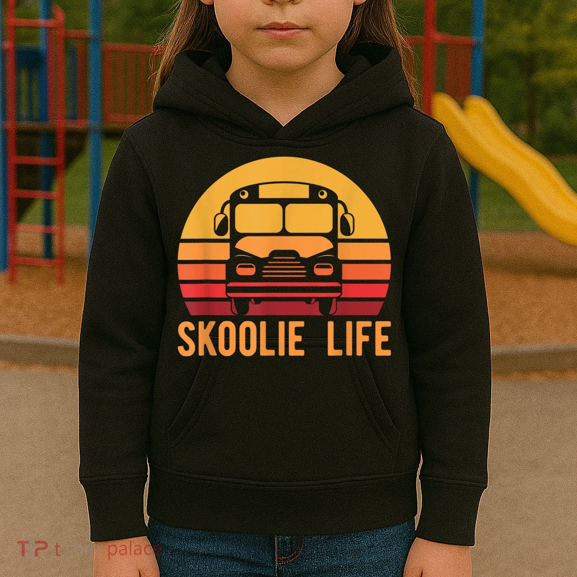 Retro Skoolie Life Converted School Bus Home Lifestyle Kids Hoodie