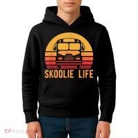Retro Skoolie Life Converted School Bus Home Lifestyle Kids Hoodie thumb 4