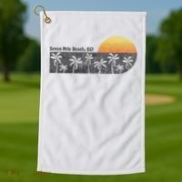 Retro Seven Mile Beach Grand Cayman Island Retro Golf Towel thumb 1