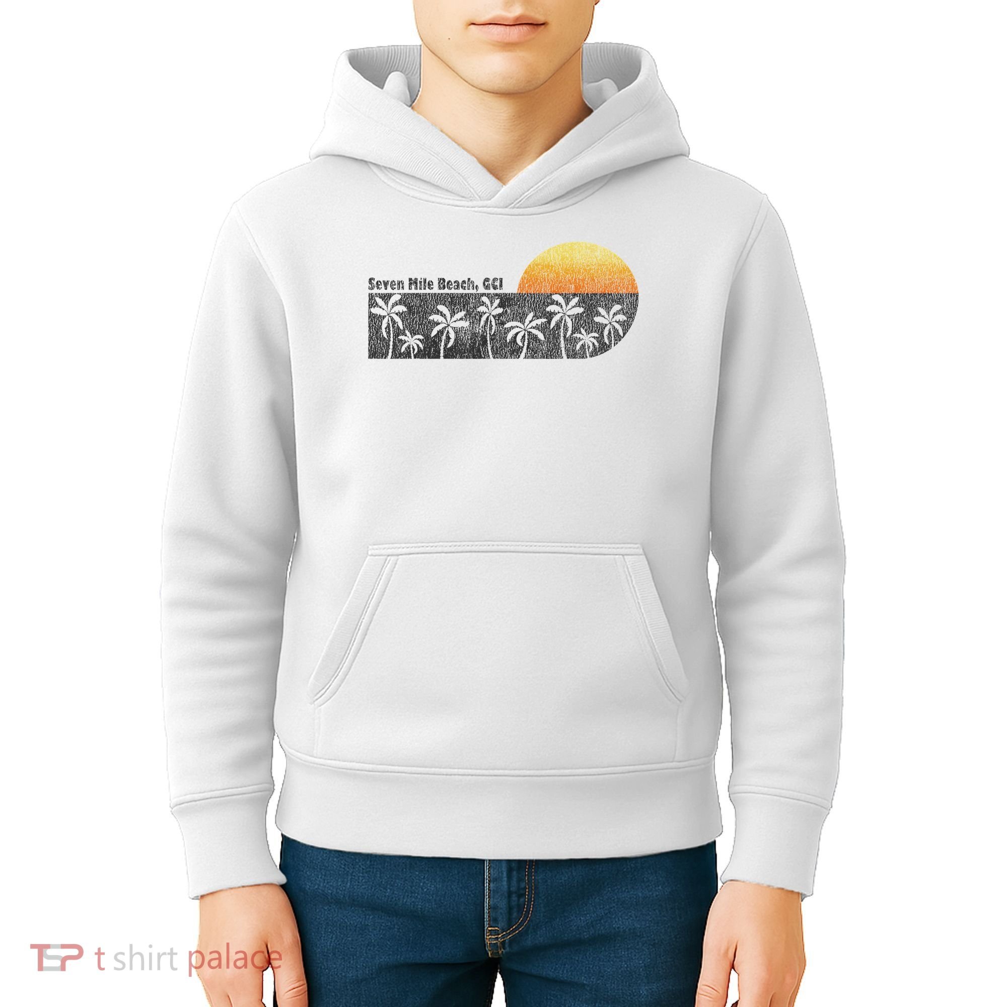 Retro Seven Mile Beach Grand Cayman Island Retro Kids Hoodie