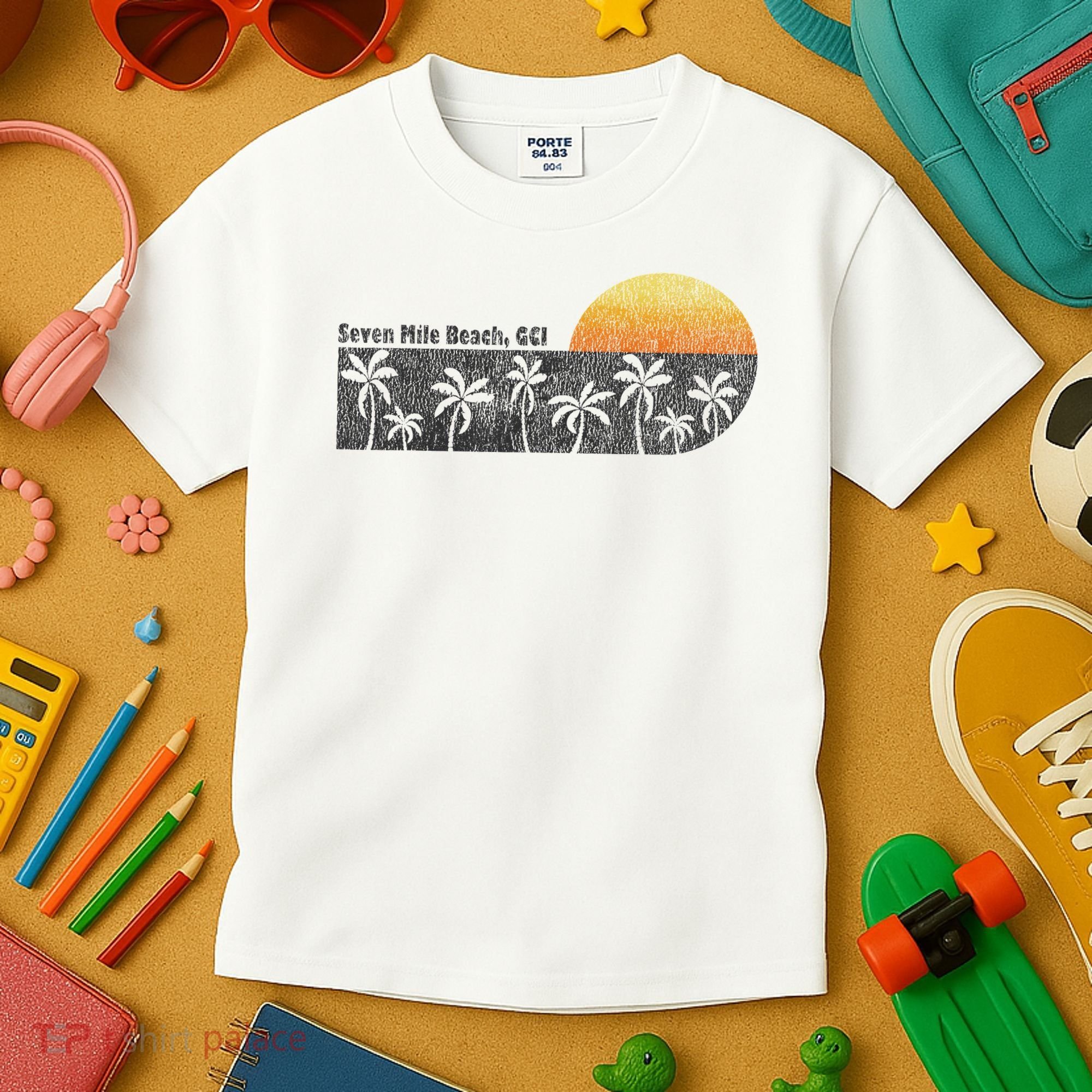 Retro Seven Mile Beach Grand Cayman Island Retro Kids T-Shirt
