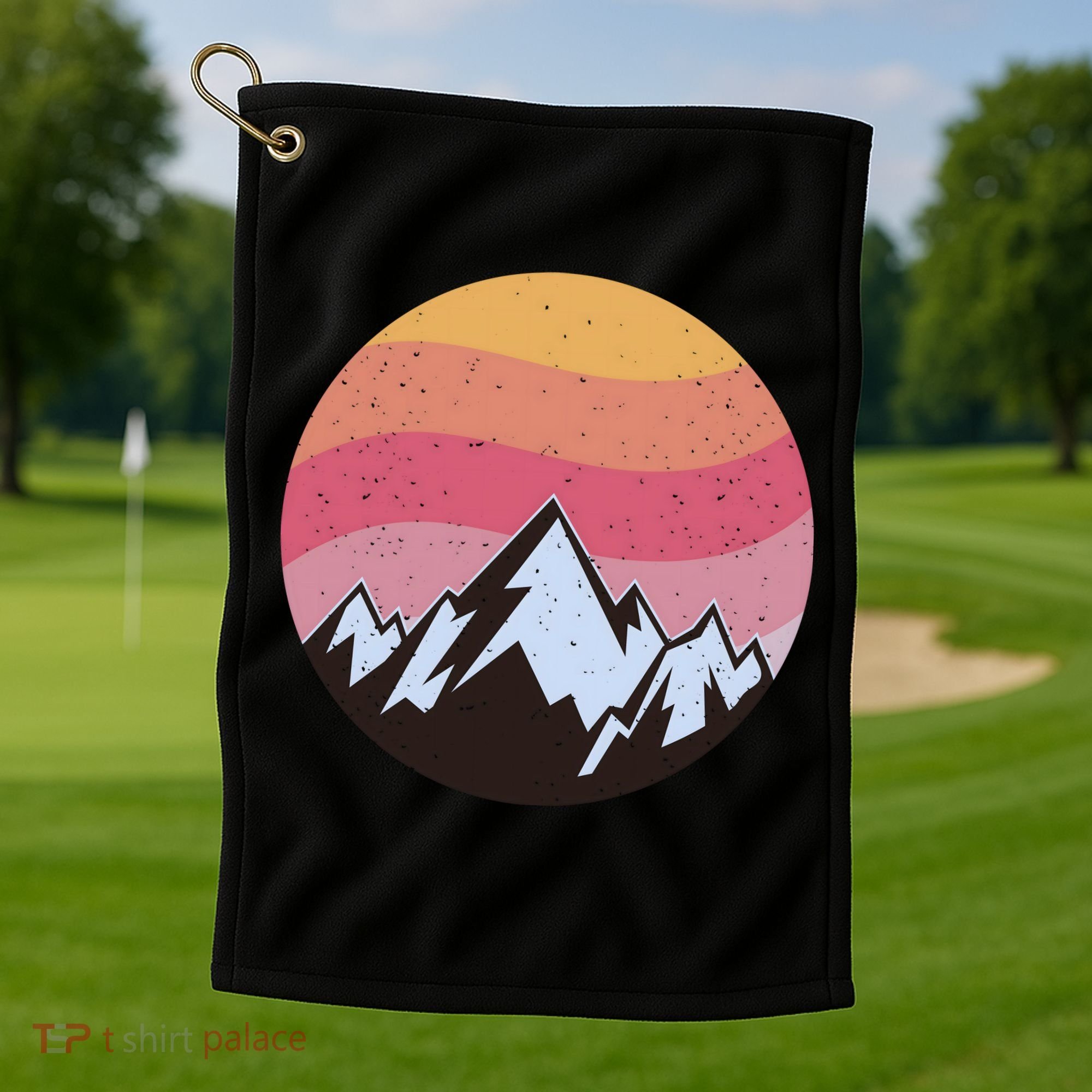Retro Sunset Mountain Golf Towel