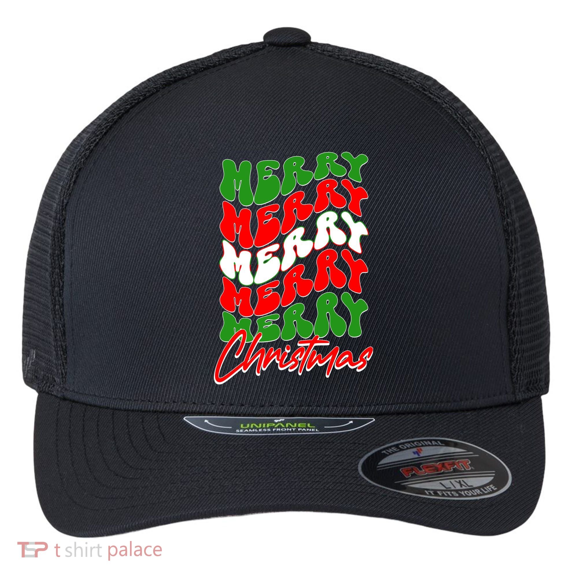 Retro Style Merry Christmas Flexfit Unipanel Trucker Cap