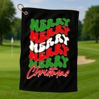 Retro Style Merry Christmas Golf Towel thumb 1