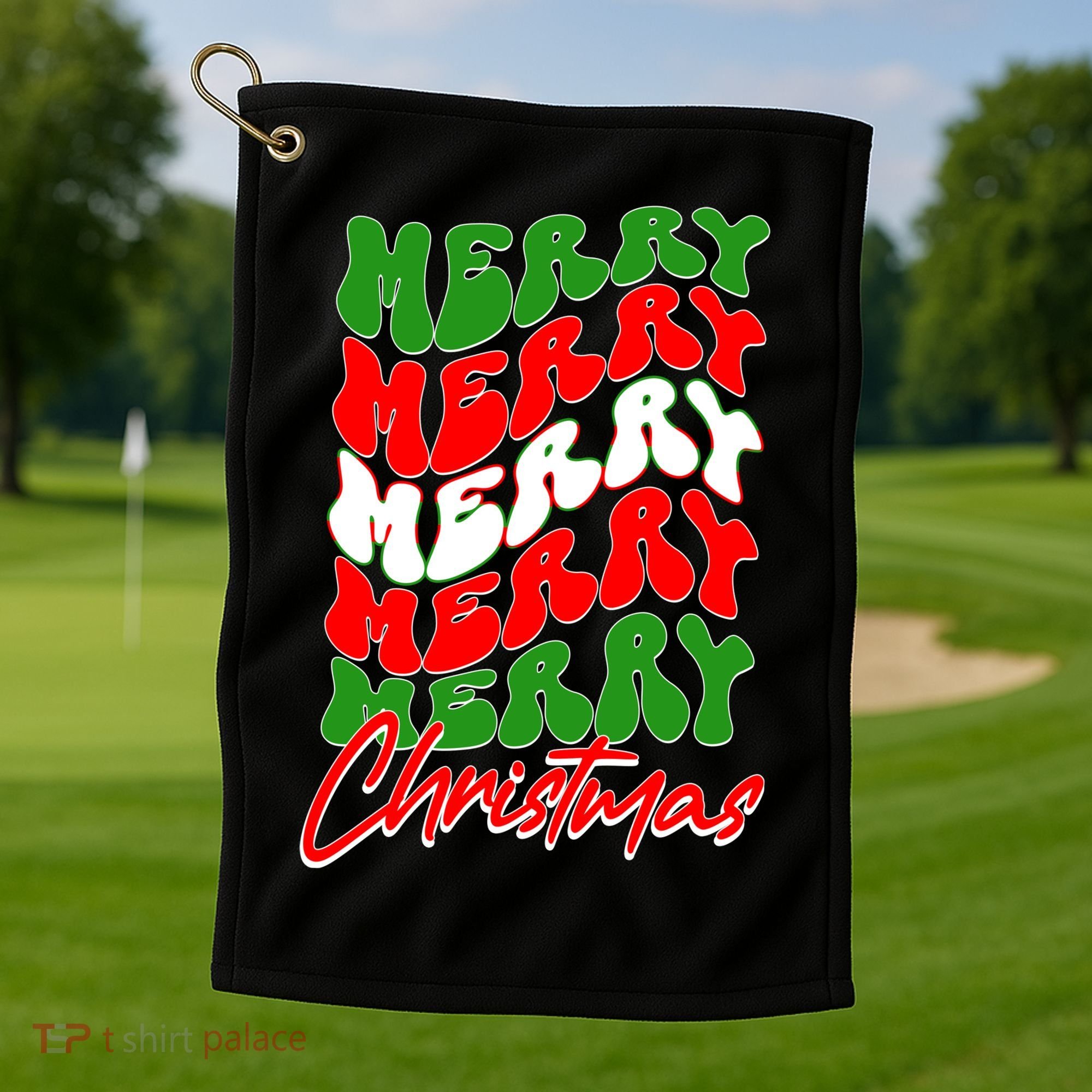 Retro Style Merry Christmas Golf Towel
