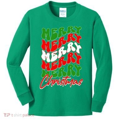 Retro Style Merry Christmas Kids Long Sleeve Shirt