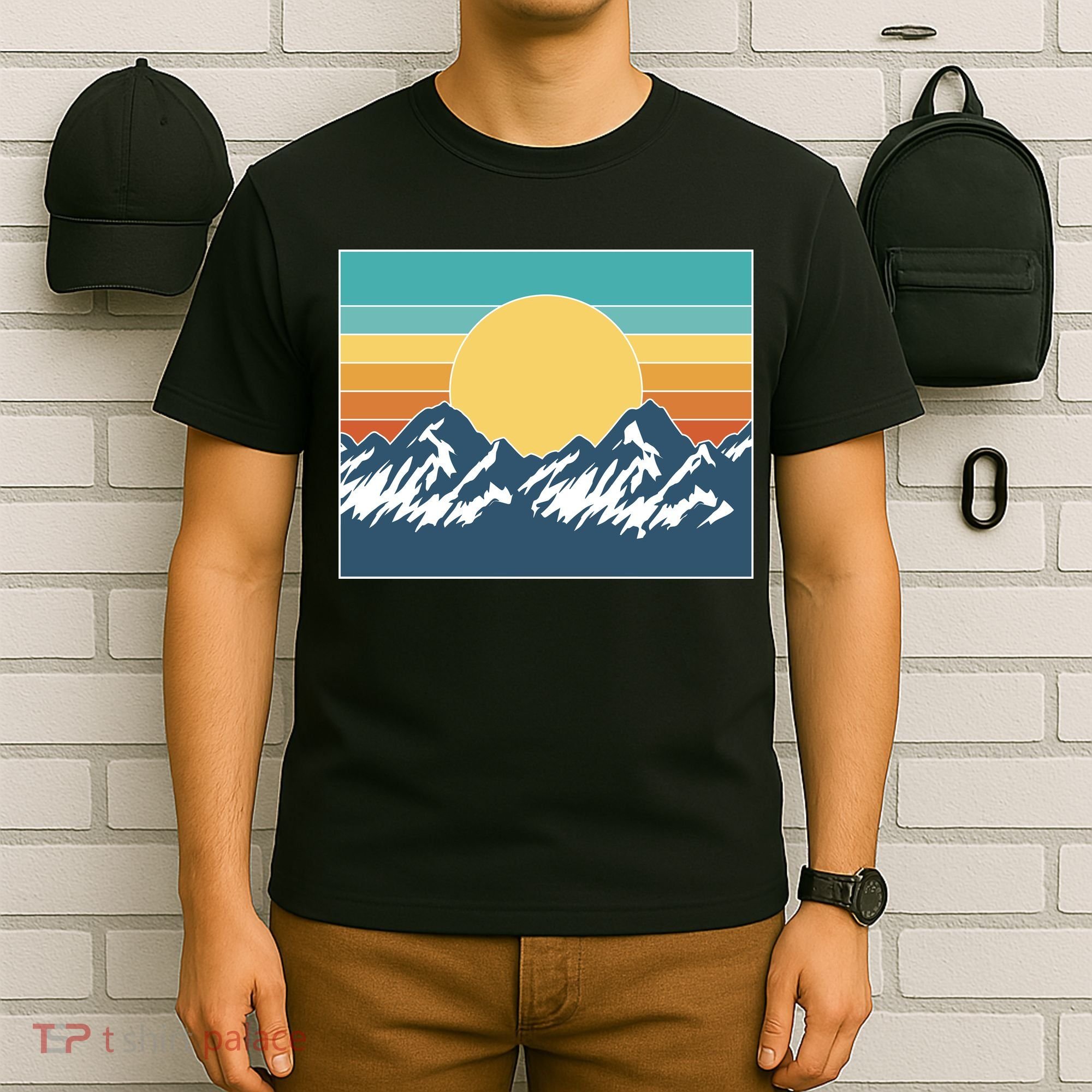 Retro Sunset Mountain Nature T-Shirt