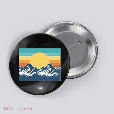 Retro Sunset Mountain Nature Button