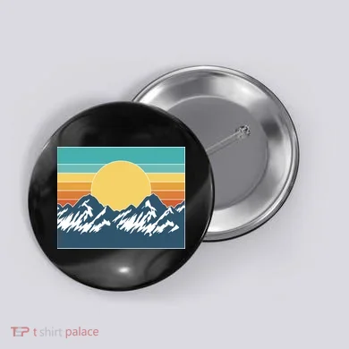 Retro Sunset Mountain Nature Button
