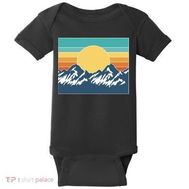 Retro Sunset Mountain Nature Baby Bodysuit