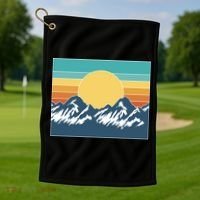 Retro Sunset Mountain Nature Golf Towel thumb 1