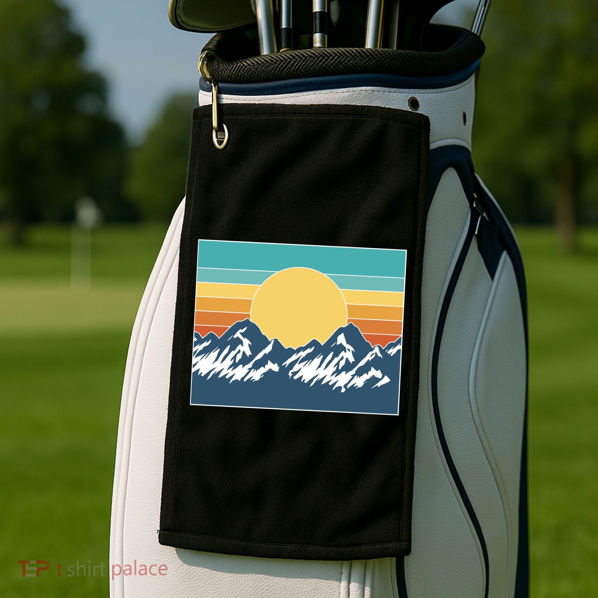 Retro Sunset Mountain Nature Golf Towel