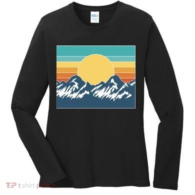 Retro Sunset Mountain Nature Women's Long Sleeve Shirt