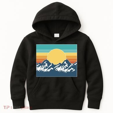 Retro Sunset Mountain Nature Kids Hoodie