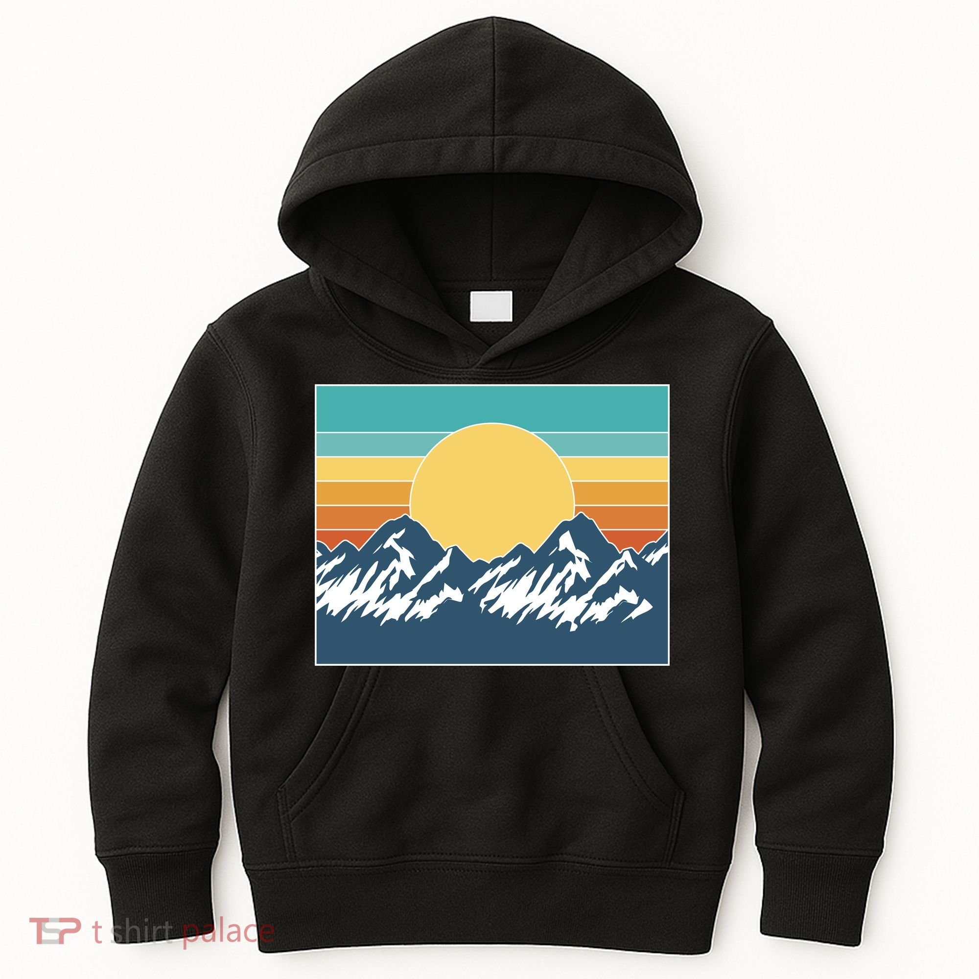 Retro Sunset Mountain Nature Kids Hoodie