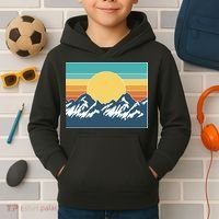 Retro Sunset Mountain Nature Kids Hoodie thumb 2