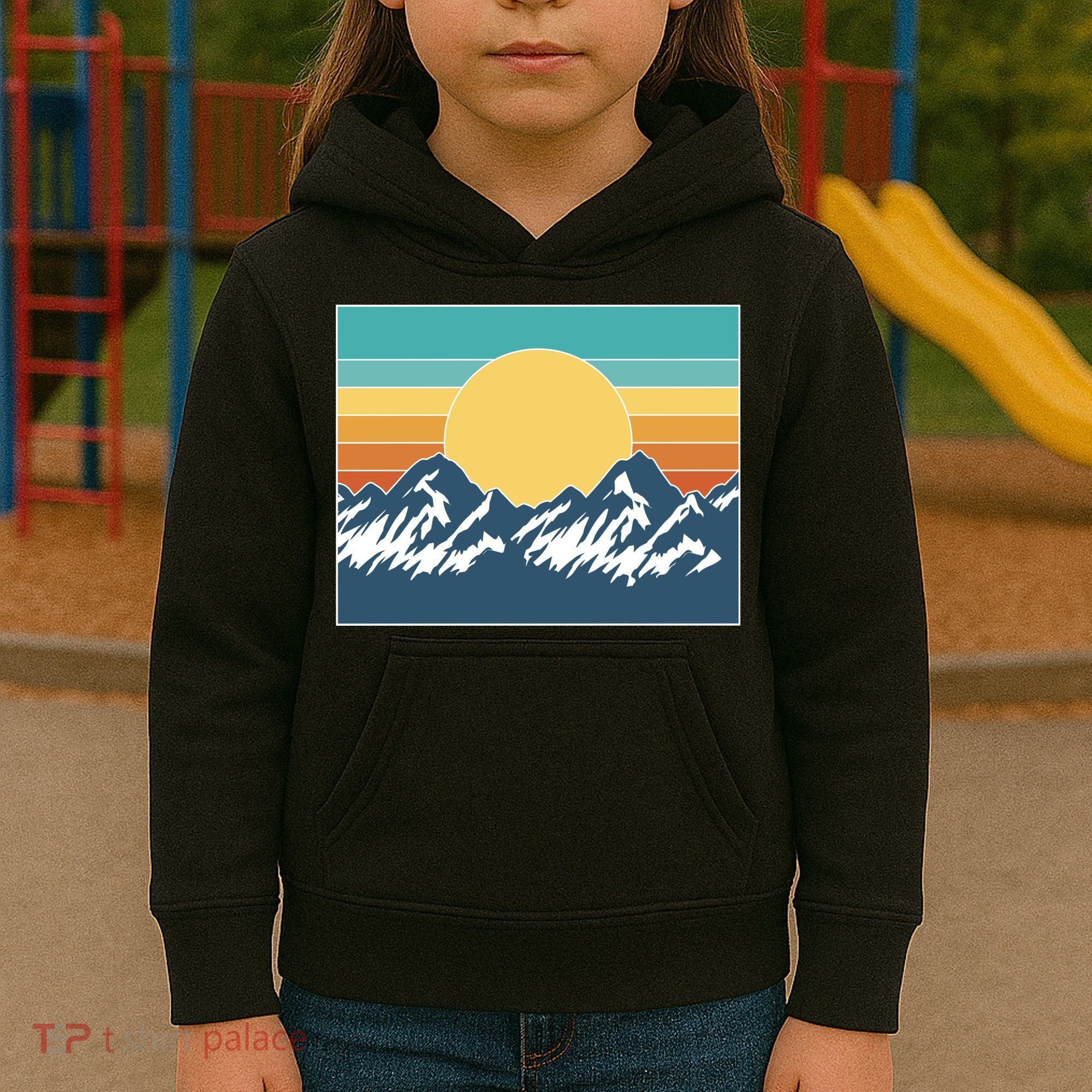 Retro Sunset Mountain Nature Kids Hoodie