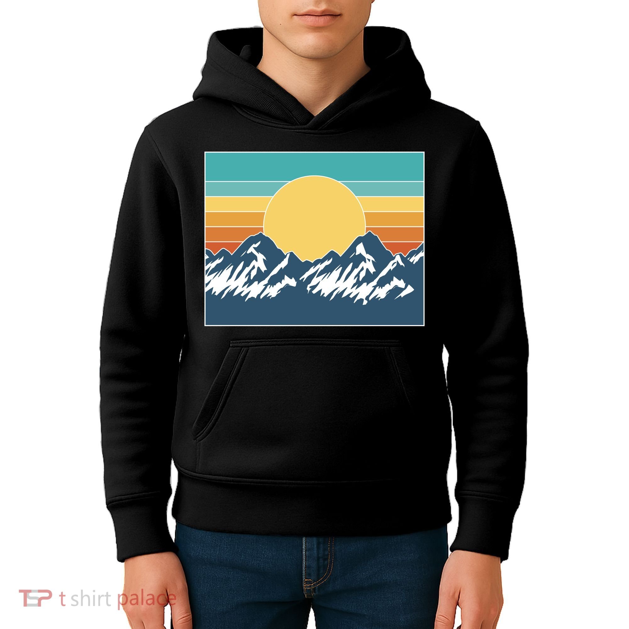 Retro Sunset Mountain Nature Kids Hoodie