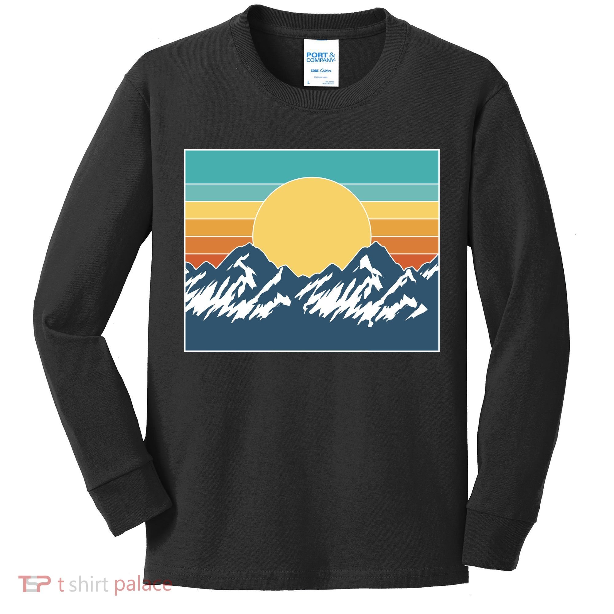 Retro Sunset Mountain Nature Kids Long Sleeve Shirt
