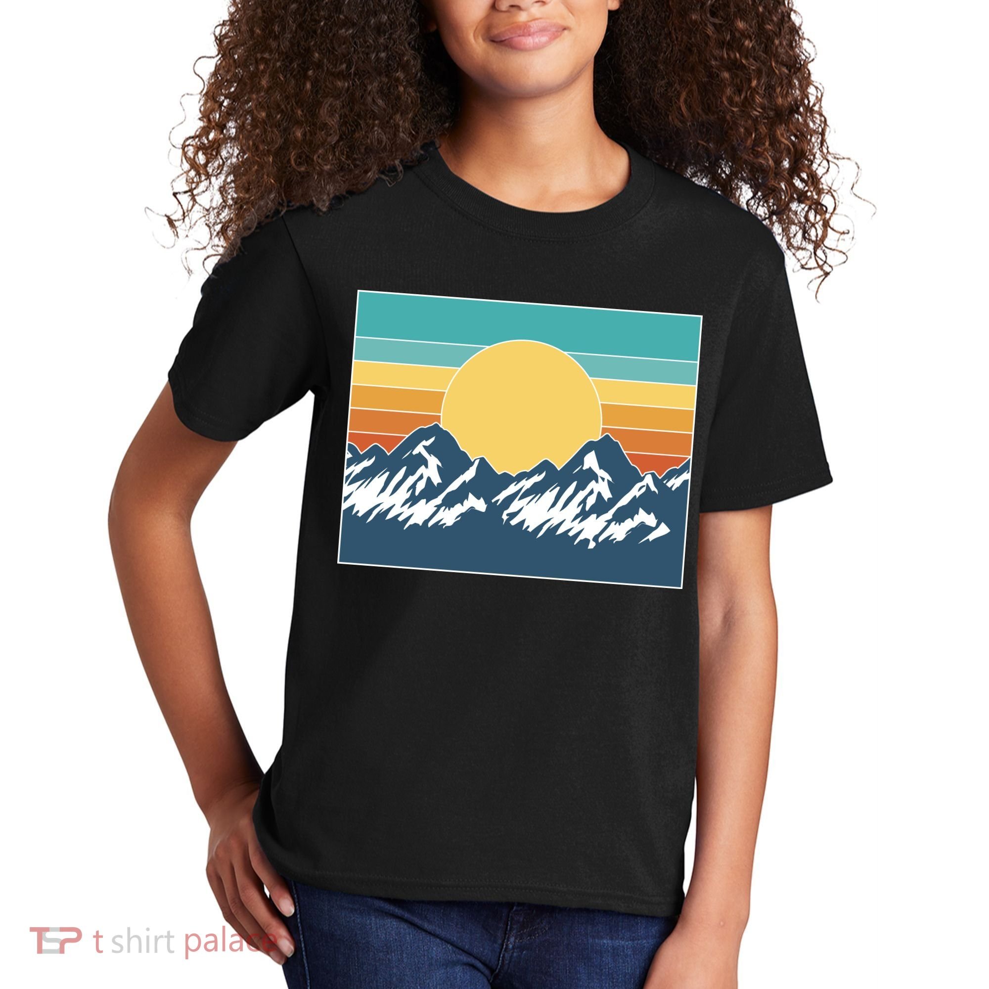 Retro Sunset Mountain Nature Kids T-Shirt