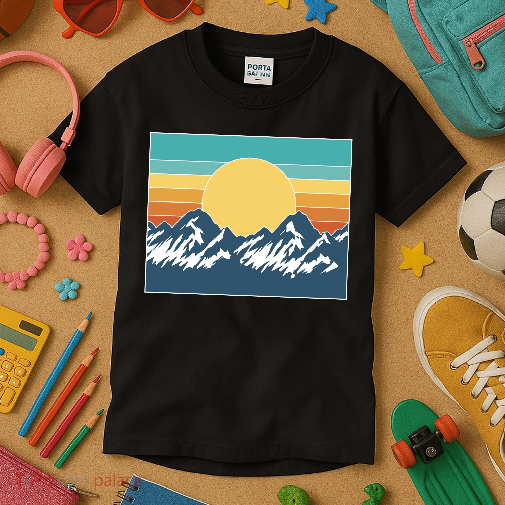 Retro Sunset Mountain Nature Kids T-Shirt