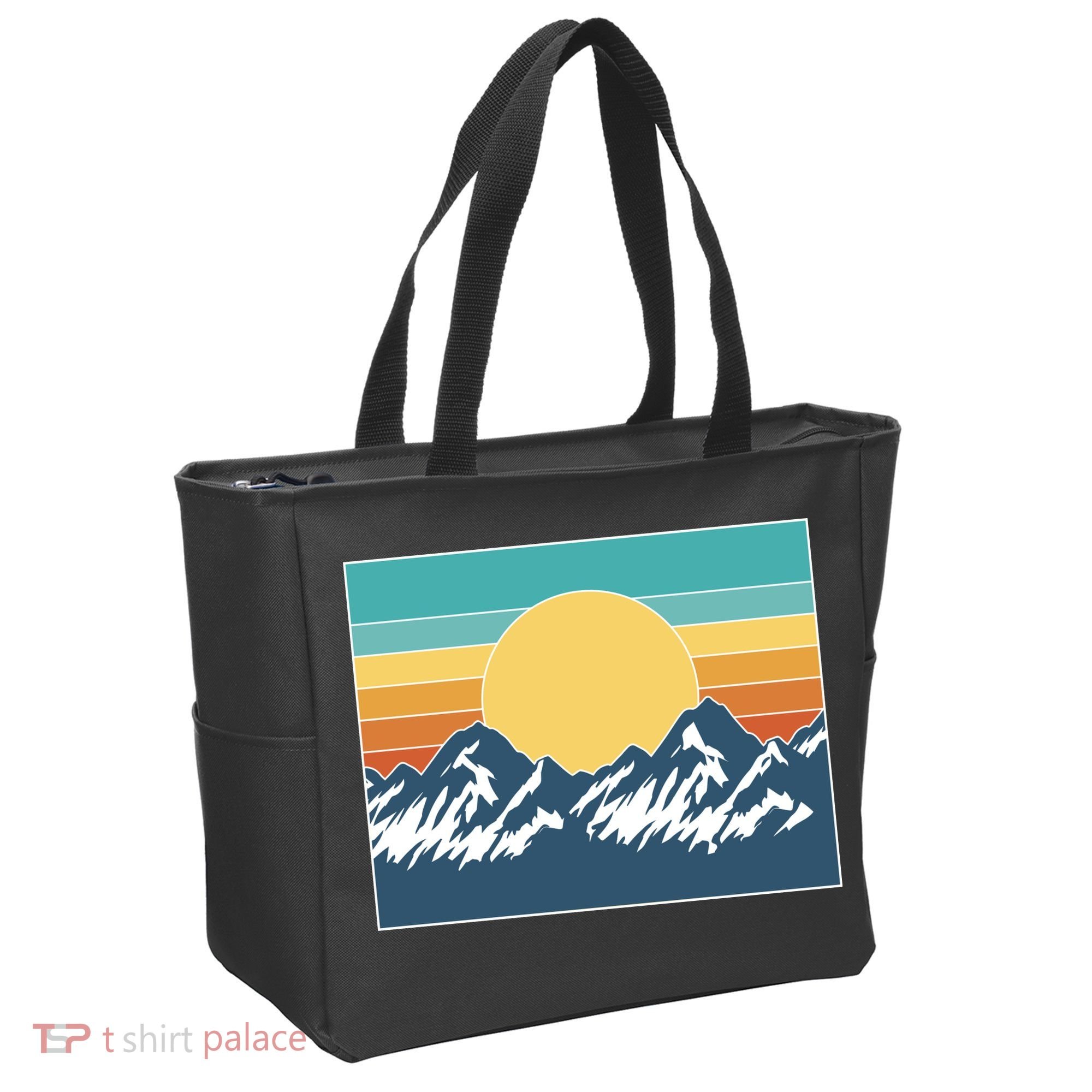 Retro Sunset Mountain Nature Tote Bag