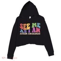 Retro See Me As I Am Autism Awareness Crop Fleece Hoodie thumb 0