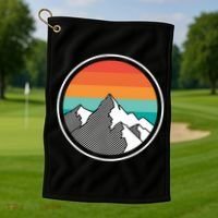Retro Sunset Mountain Golf Towel thumb 1