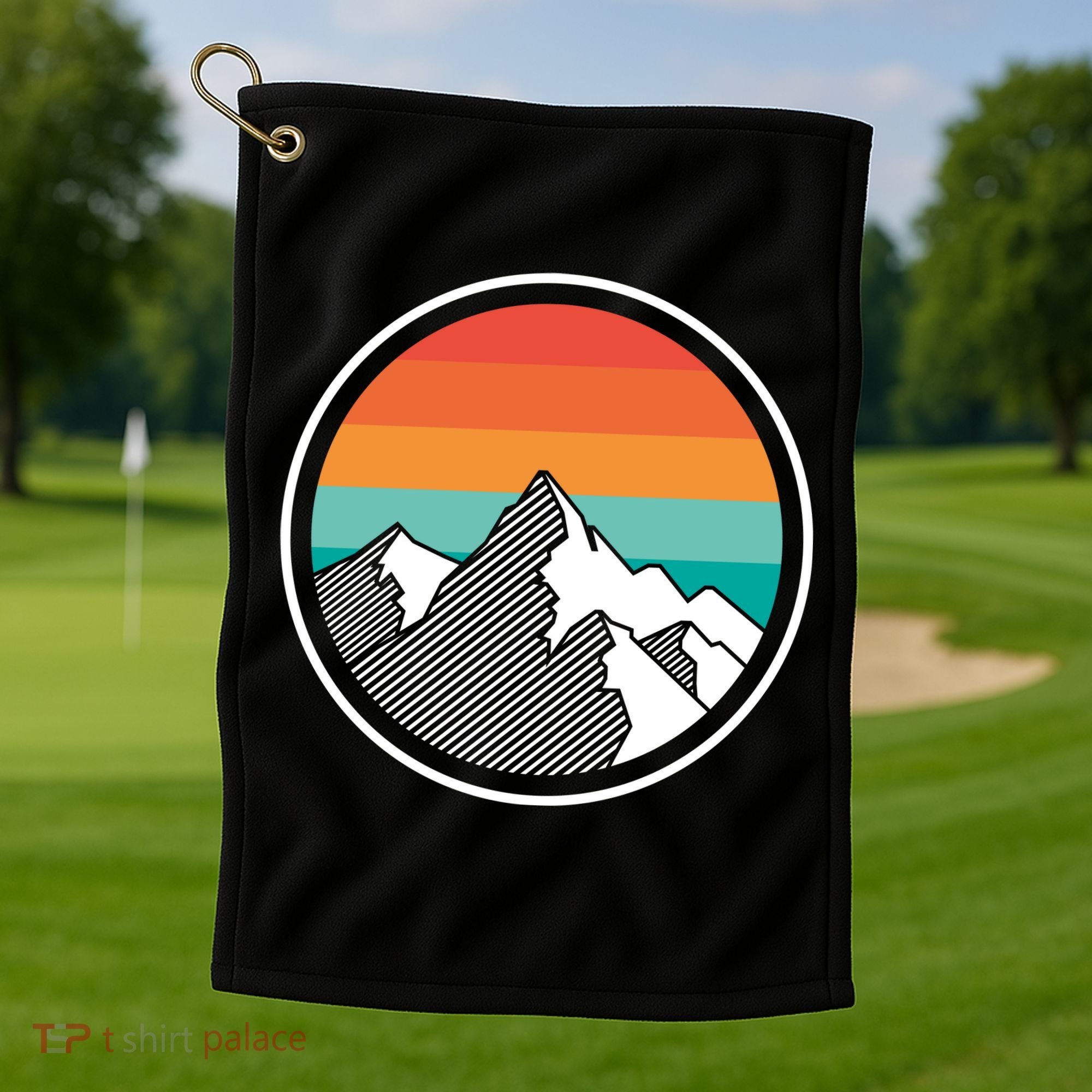 Retro Sunset Mountain Golf Towel