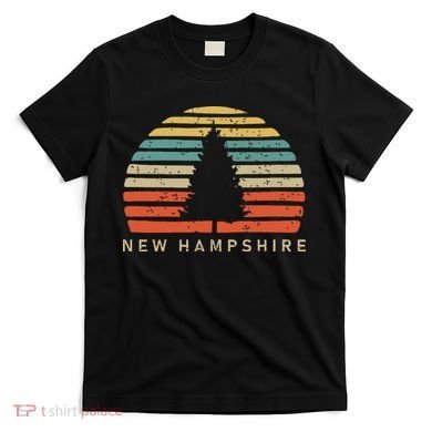 Retro Sunset New Hampshire Pine Tree T-Shirt