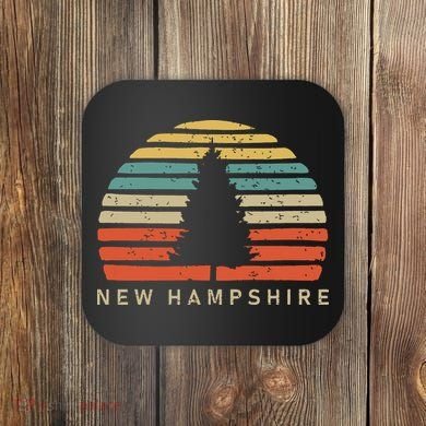 Retro Sunset New Hampshire Pine Tree Coaster