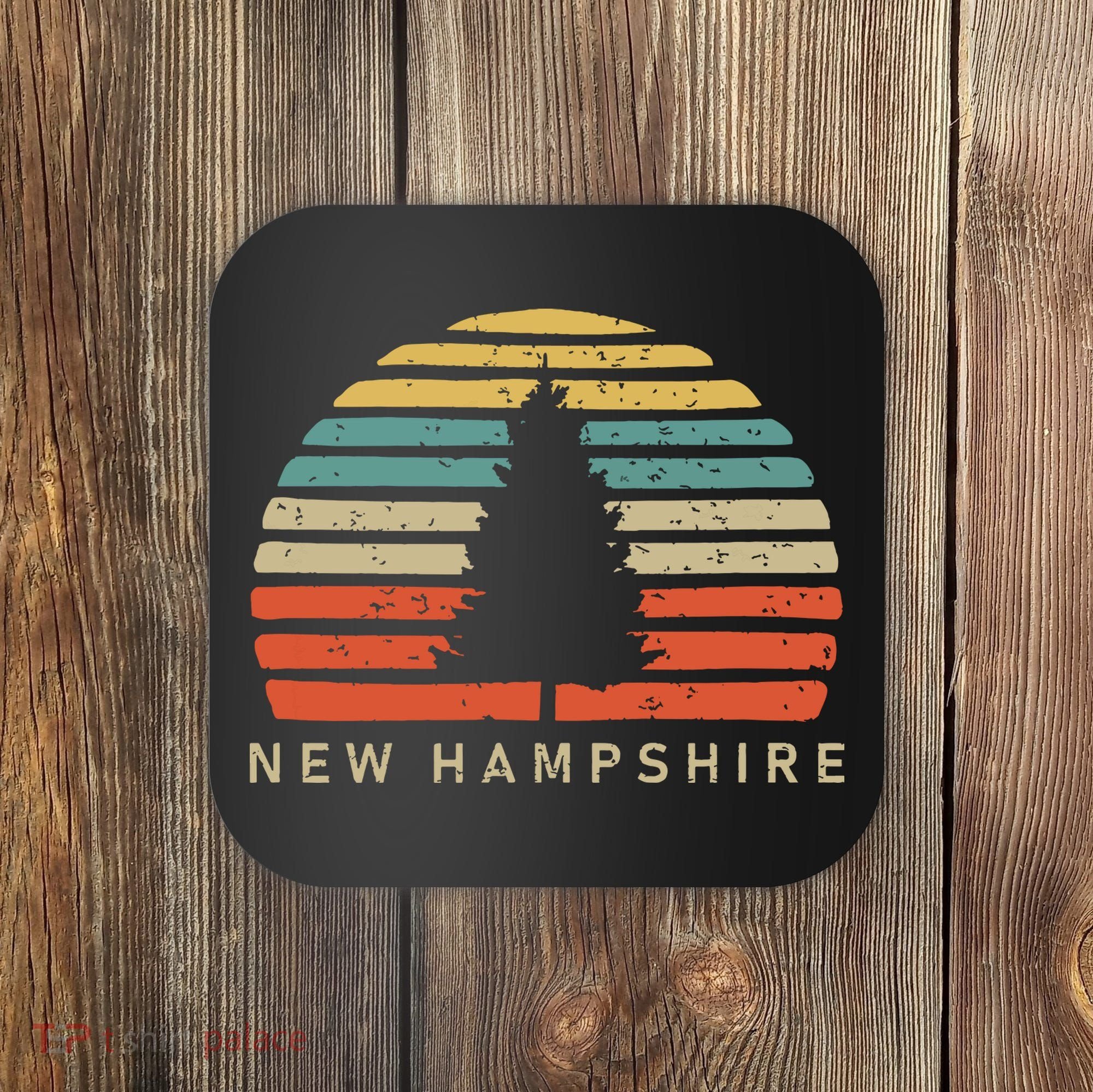 Retro Sunset New Hampshire Pine Tree Coaster