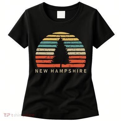 Retro Sunset New Hampshire Pine Tree Women's T-Shirt