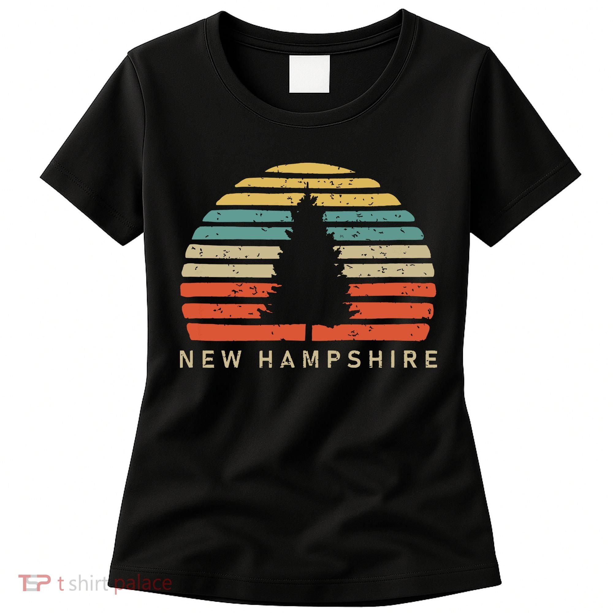 Retro Sunset New Hampshire Pine Tree Women's T-Shirt