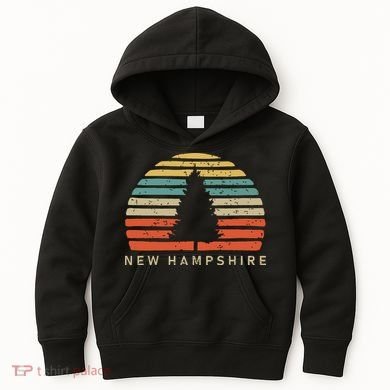 Retro Sunset New Hampshire Pine Tree Kids Hoodie