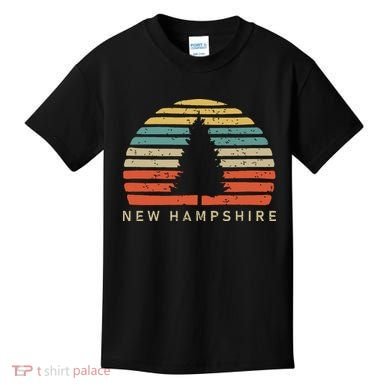 Retro Sunset New Hampshire Pine Tree Kids T-Shirt