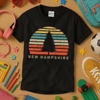 Retro Sunset New Hampshire Pine Tree Kids T-Shirt thumb 3
