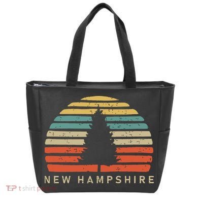 Retro Sunset New Hampshire Pine Tree Tote Bag