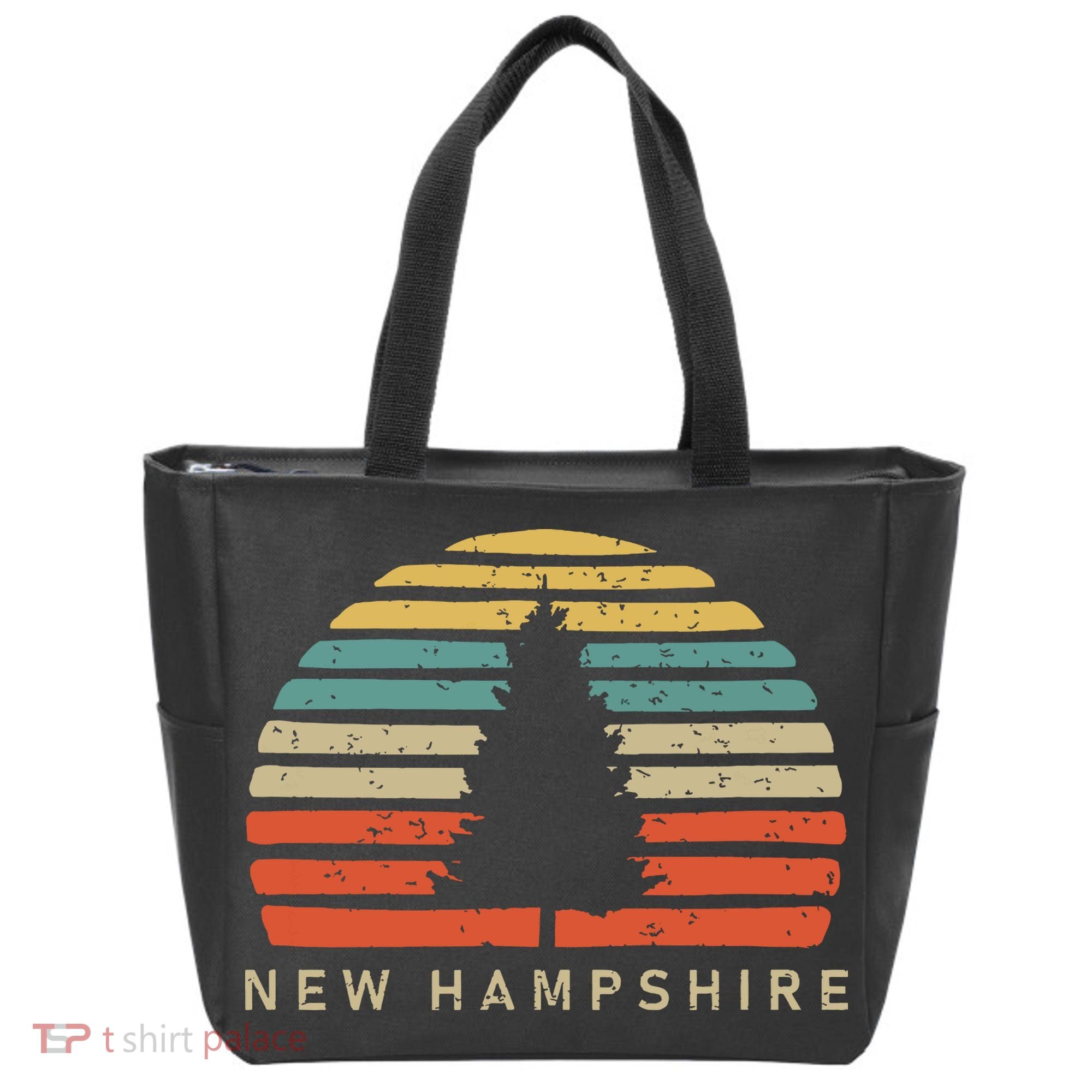Retro Sunset New Hampshire Pine Tree Tote Bag