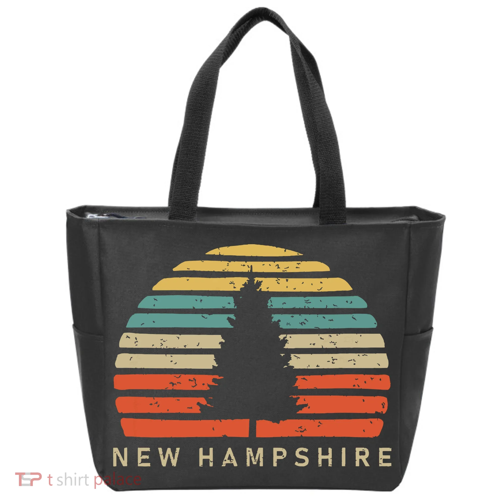 Retro Sunset New Hampshire Pine Tree Tote Bag
