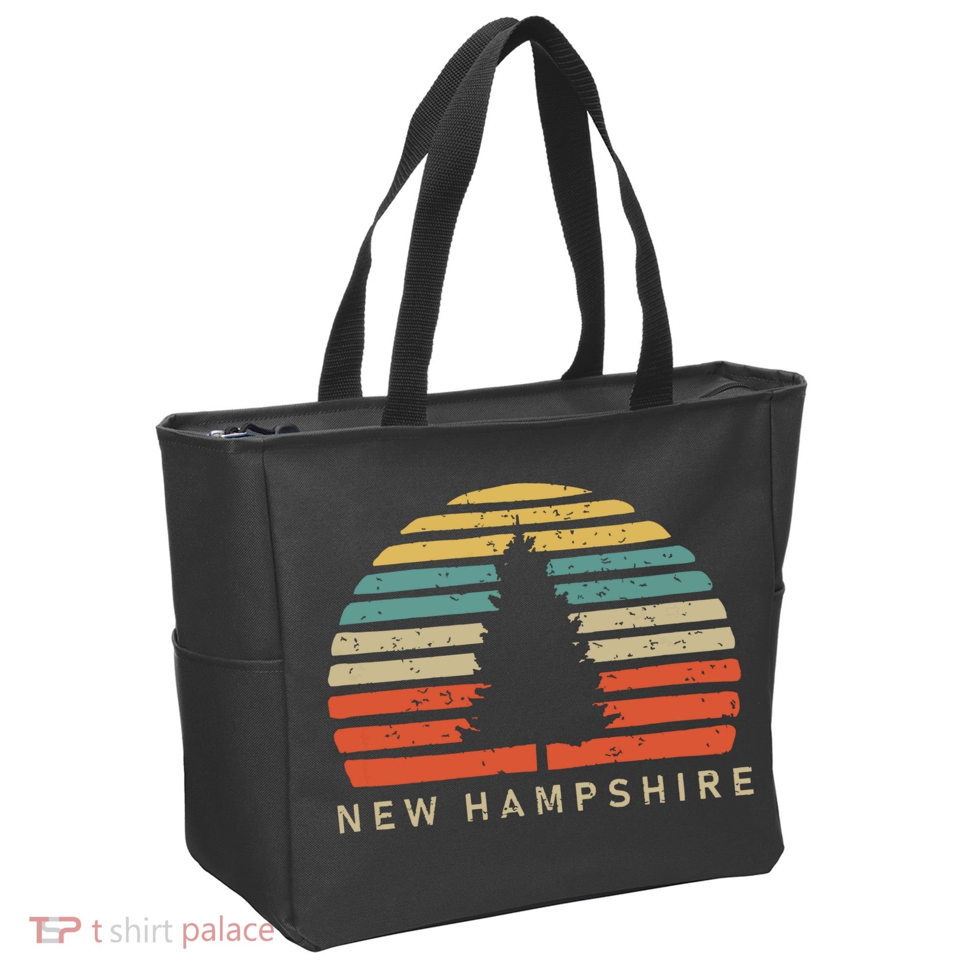 Retro Sunset New Hampshire Pine Tree Tote Bag