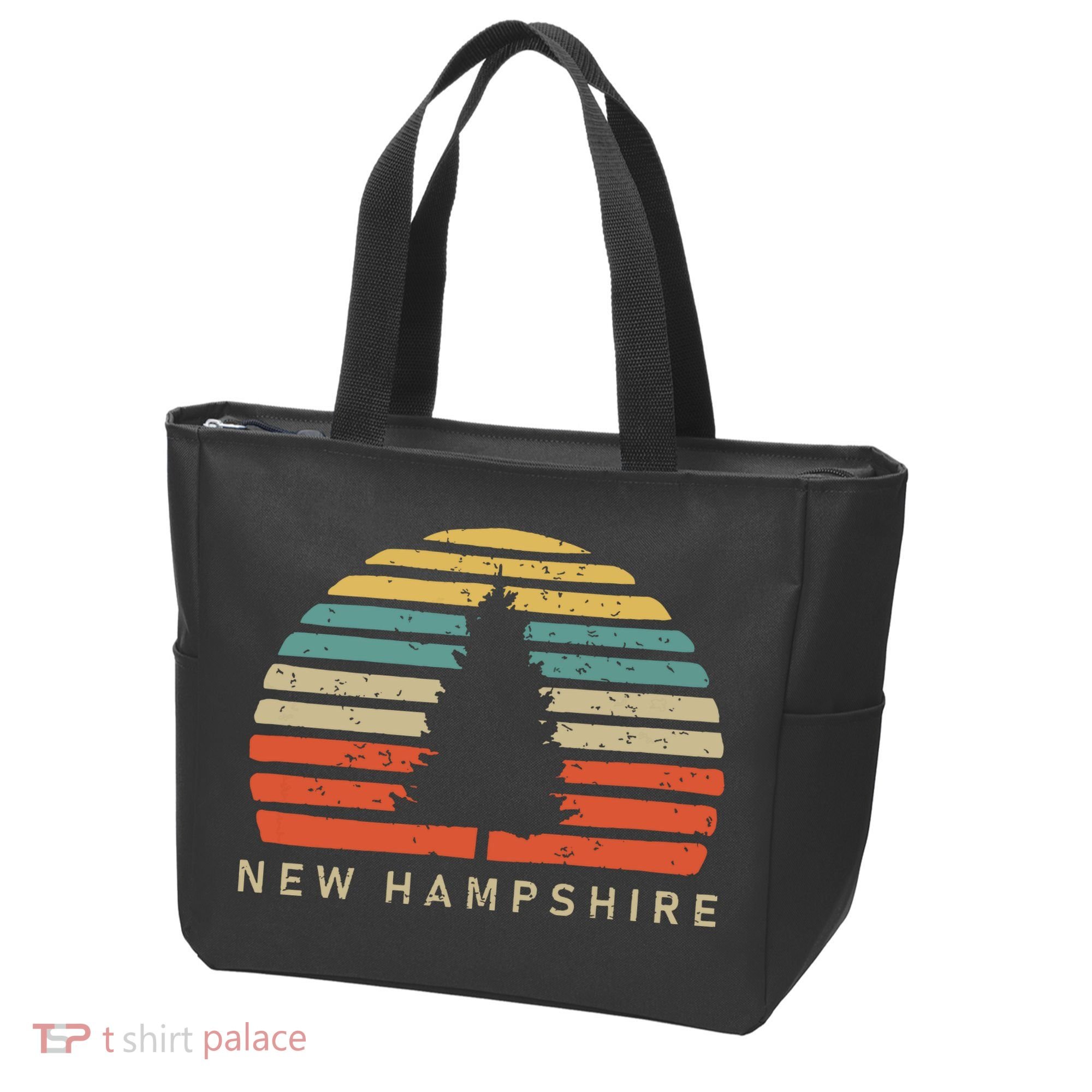 Retro Sunset New Hampshire Pine Tree Tote Bag