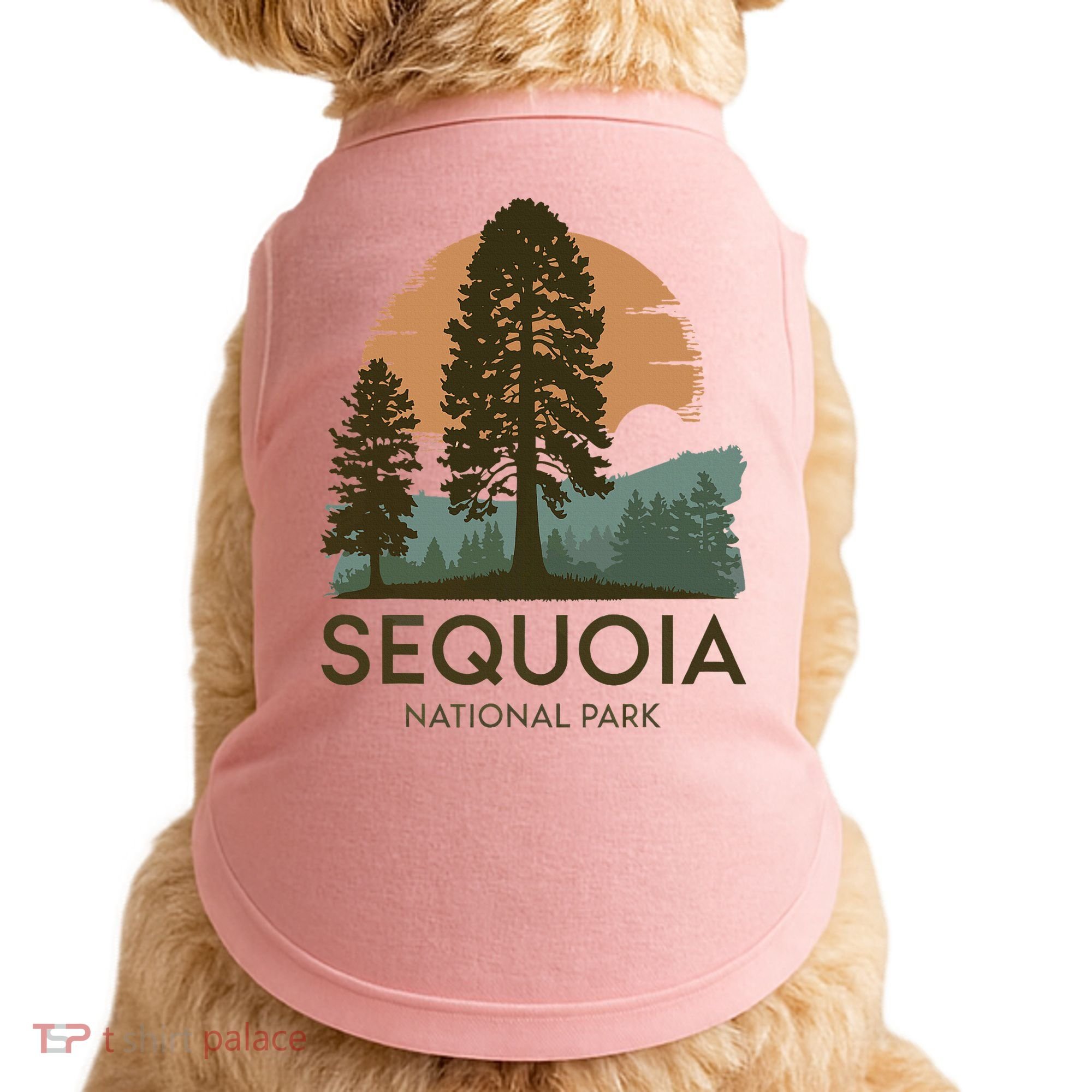 Retro Sequoia National Park Novelty Vacation Tree Minimalist Doggie Tank
