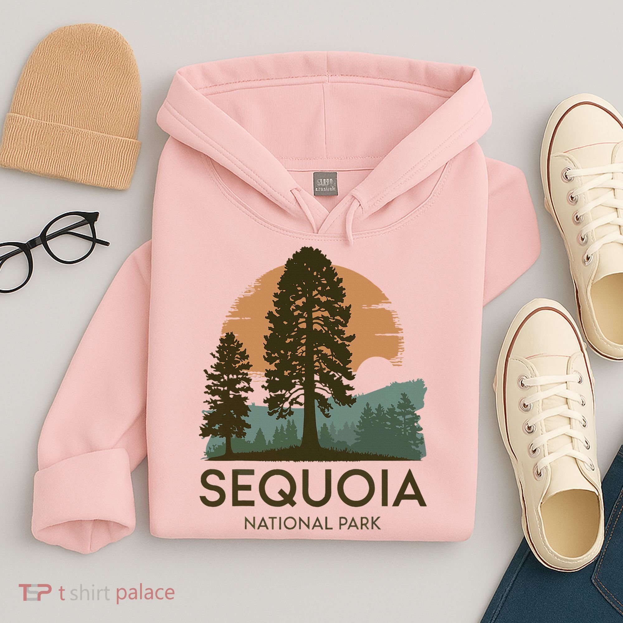 Retro Sequoia National Park Novelty Vacation Tree Minimalist Hoodie