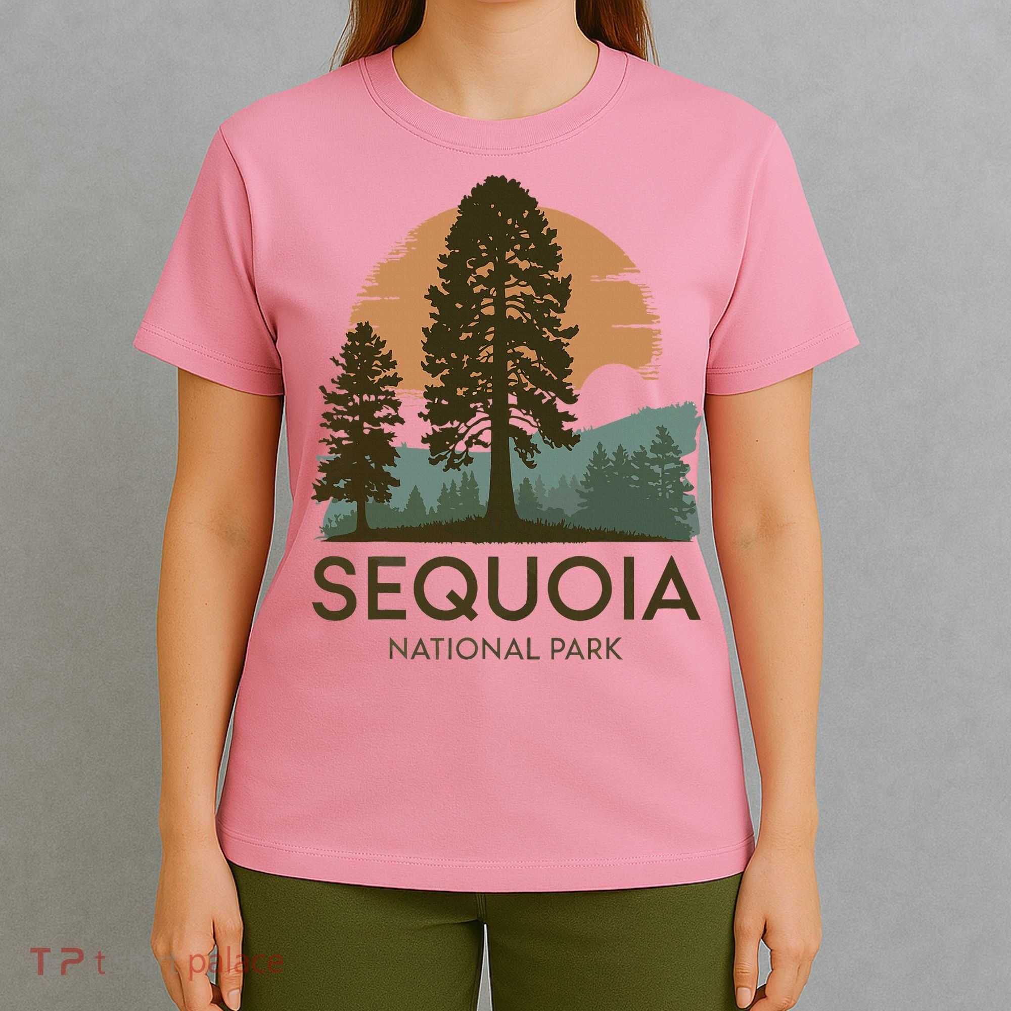 Retro Sequoia National Park Novelty Vacation Tree Minimalist T-Shirt