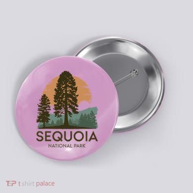 Retro Sequoia National Park Novelty Vacation Tree Minimalist Button