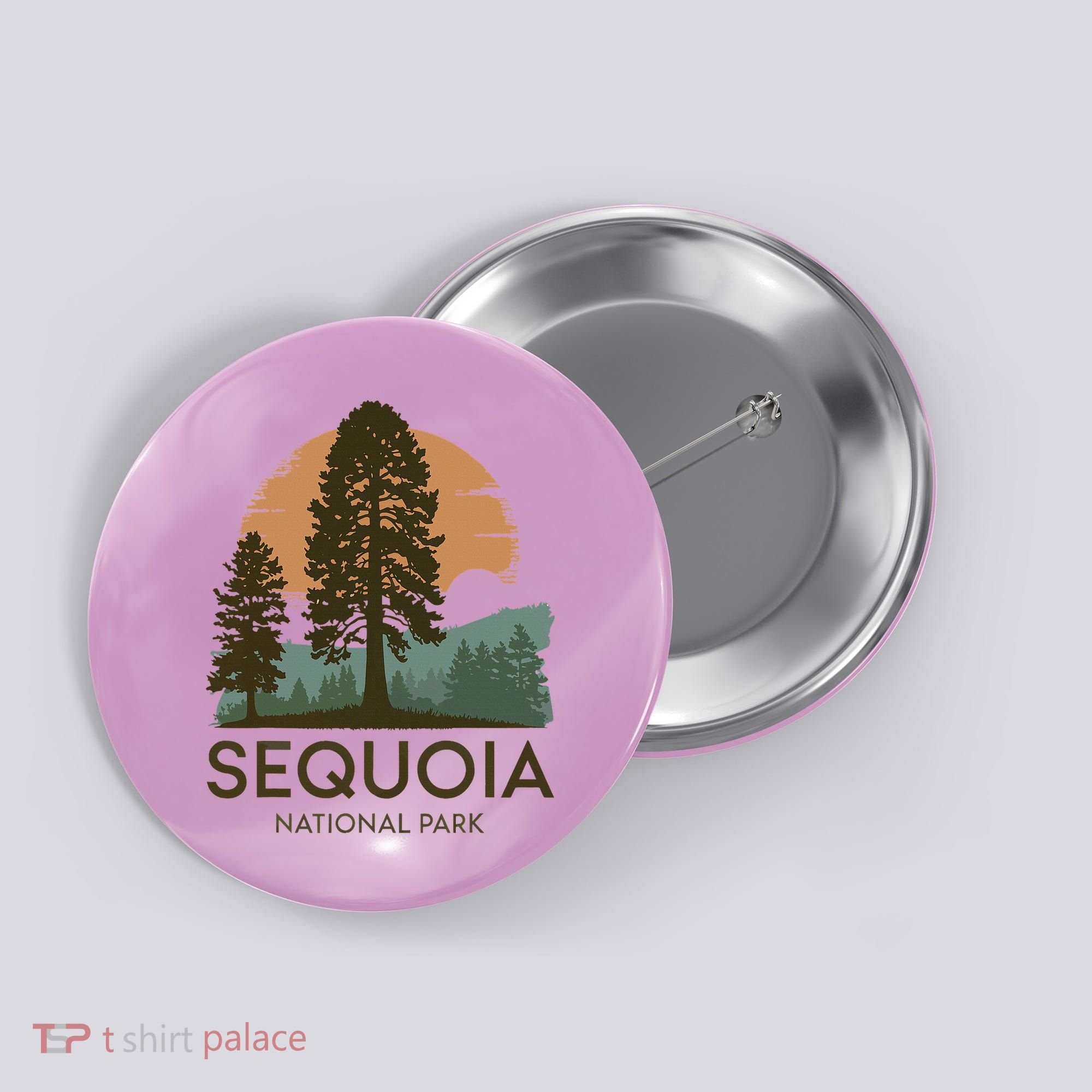 Retro Sequoia National Park Novelty Vacation Tree Minimalist Button