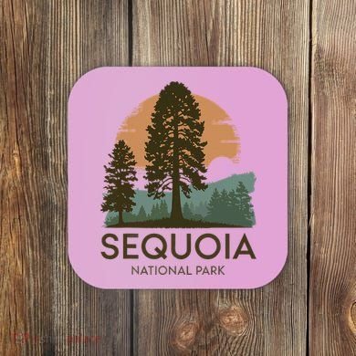 Retro Sequoia National Park Novelty Vacation Tree Minimalist Coaster