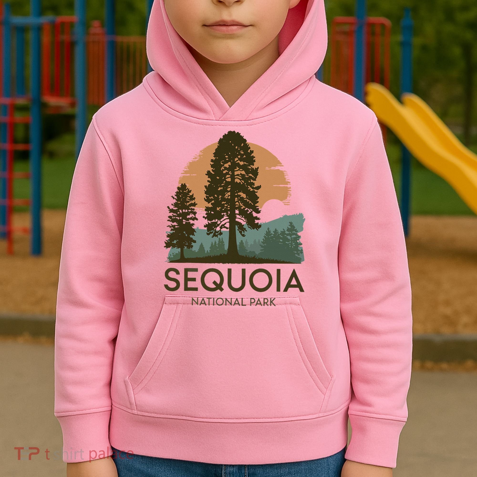 Retro Sequoia National Park Novelty Vacation Tree Minimalist Kids Hoodie