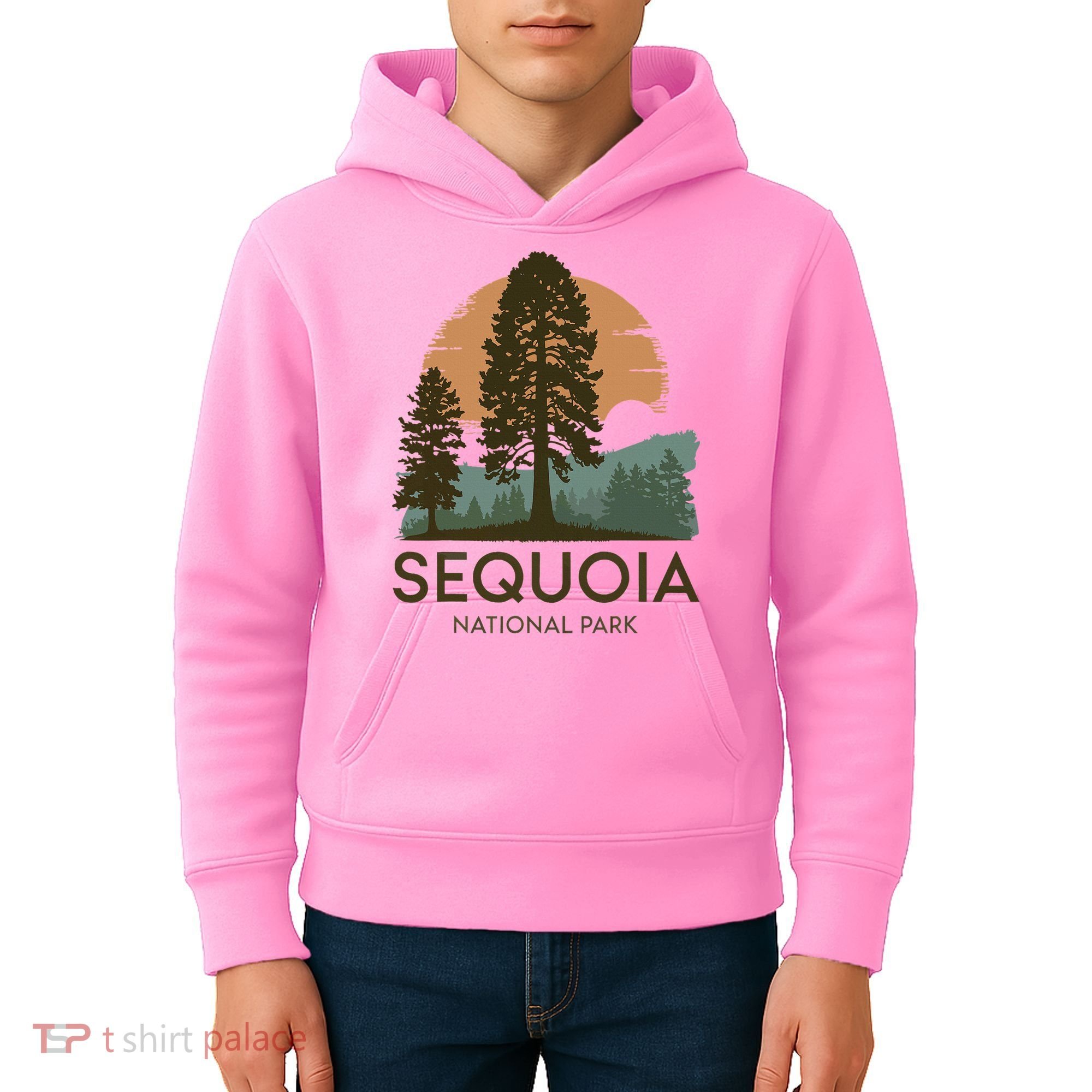 Retro Sequoia National Park Novelty Vacation Tree Minimalist Kids Hoodie